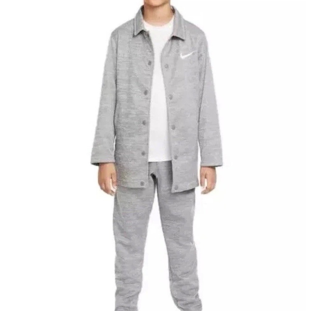 Kids Nike Therma Fit Gray Button Up Coaches Jacket Big Boys Collared Size S 8-9